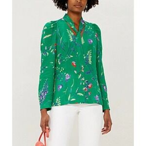 Maje Green Floral Tie-Neck Blouse